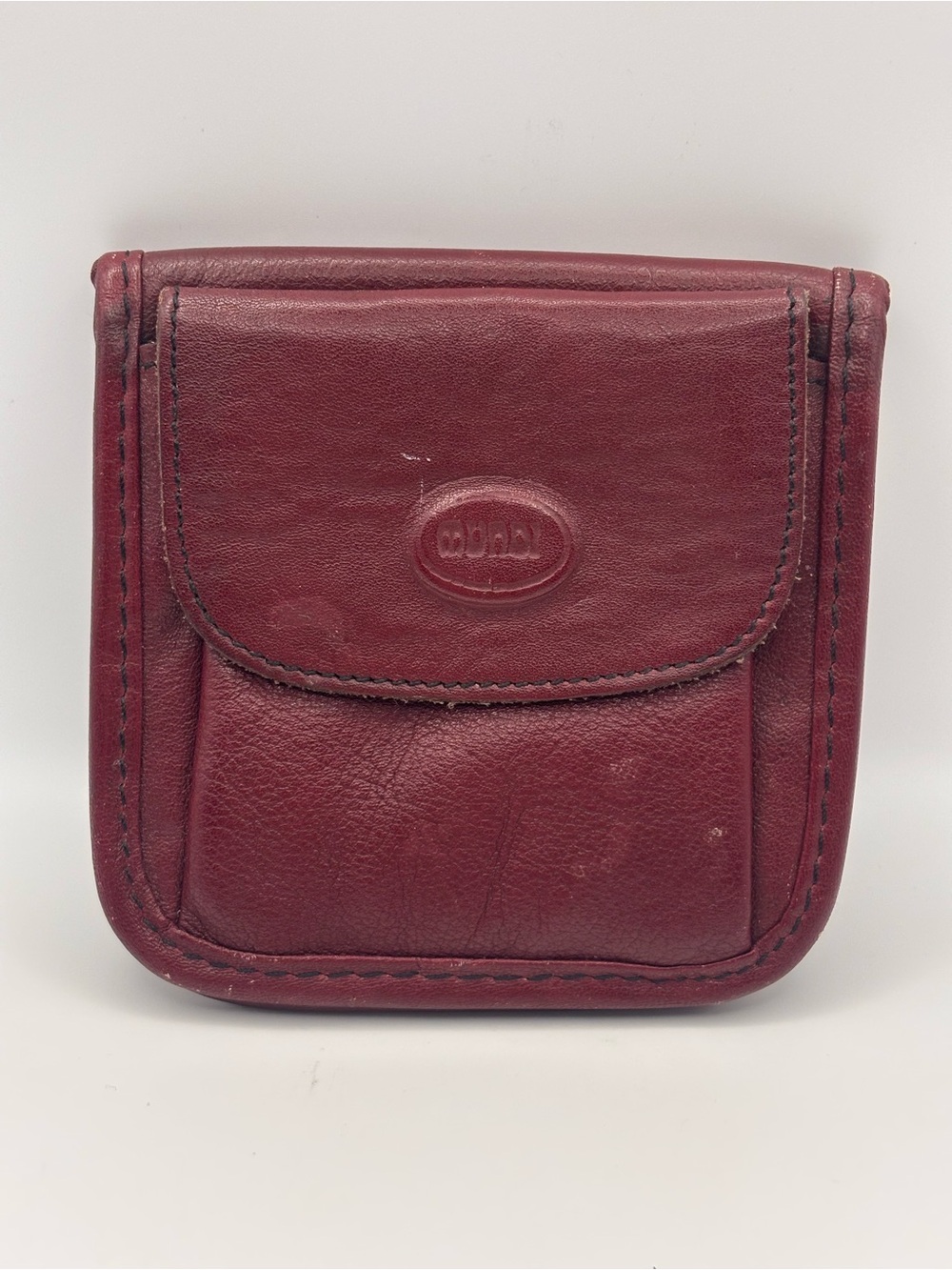 Vintage Mundi Cowhide Leather Red Brown Bifold Wallet with Snap Fold Coin Purse